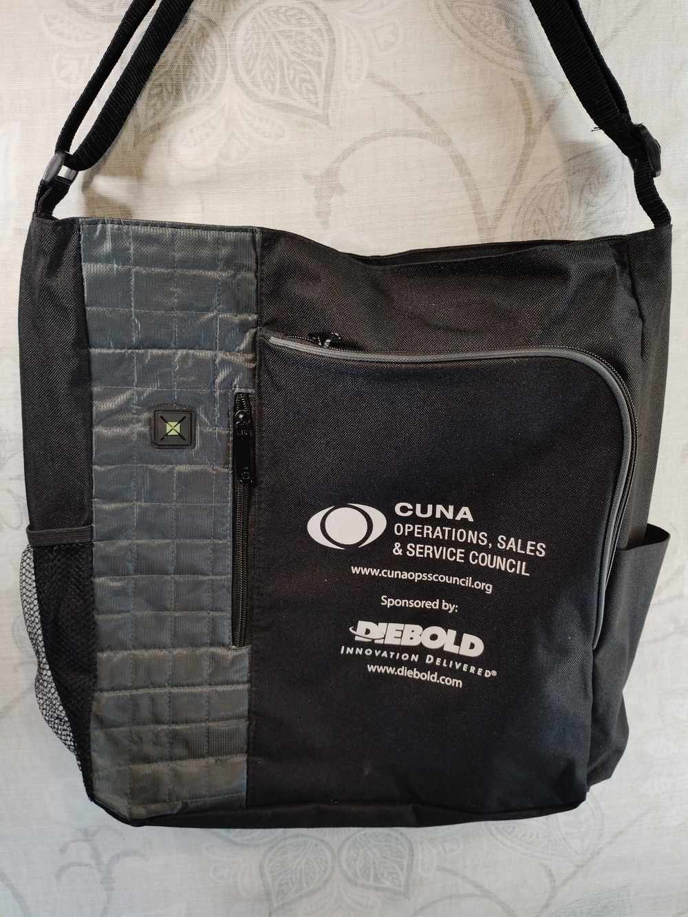 Leeds  Black & Grey Messenger/ Crossbody Bag w/ CUNA Branded  &Front Pocket